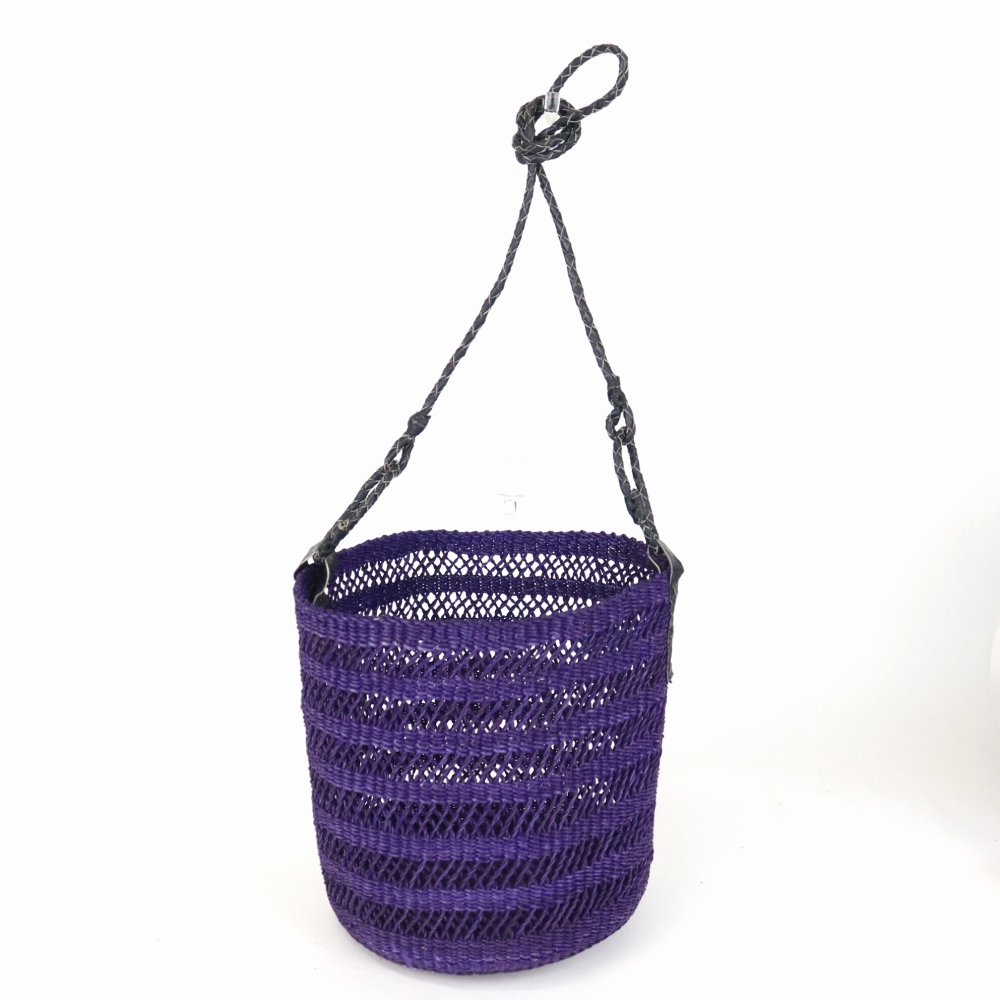 ボルガバスケット 筒型透かし 小 革ショルダー 紫 黒革 23SS一点物 @11500→9200円