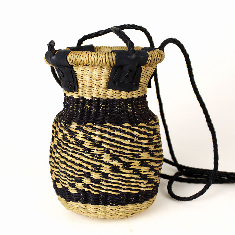 ボルガバスケット ぽっこり ハンギングプランター ナチュラル黒 黒革