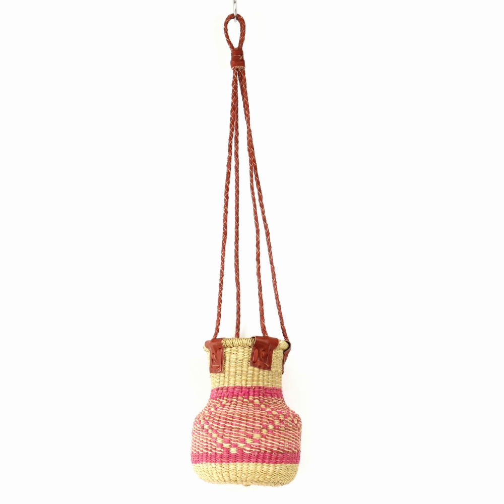 ボルガバスケット ぽっこり ハンギングプランター ナチュラルピンク ダークレッド革 23SS一点物 @8000→6400円