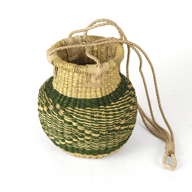 ボルガバスケット ぽっこり ハンギングプランター ナチュラルダークグリーン ナチュラル革