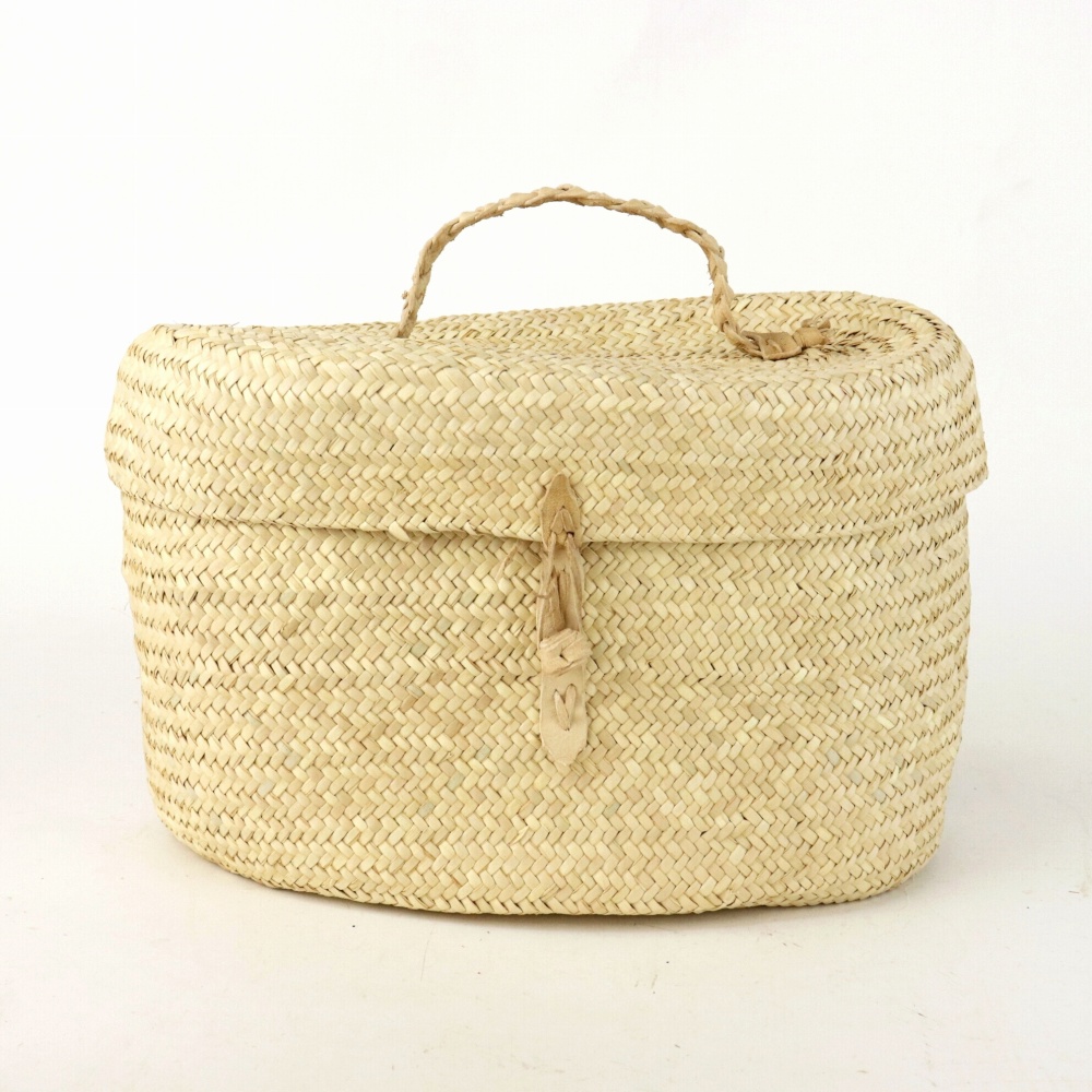 アガデス 楕円底 蓋付きカゴ ナチュラル ナチュラル革
