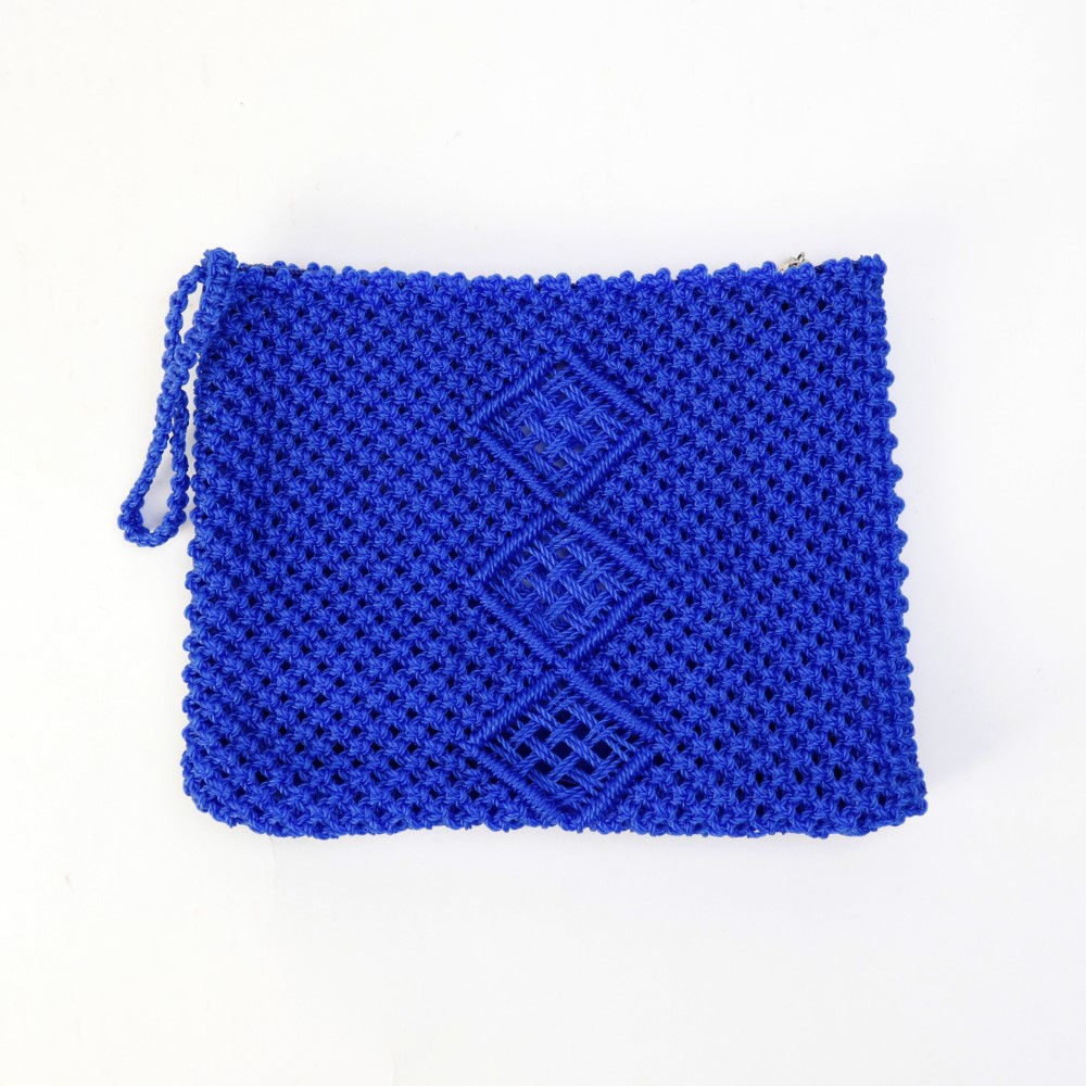 ナイロンポーチ ダイヤ柄 青