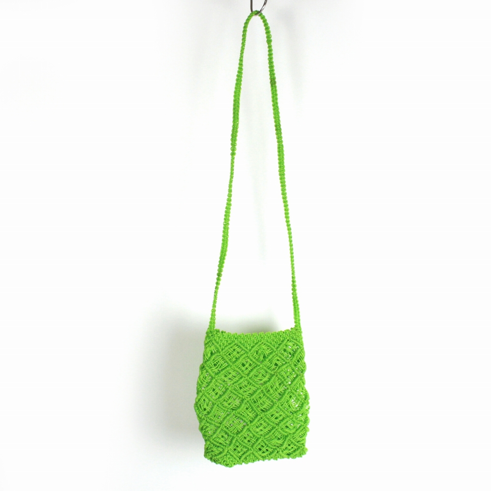 ナイロンバッグ 縦長ポシェット 全面ダイヤ柄 黄緑 24SS一点物 @4800→3840