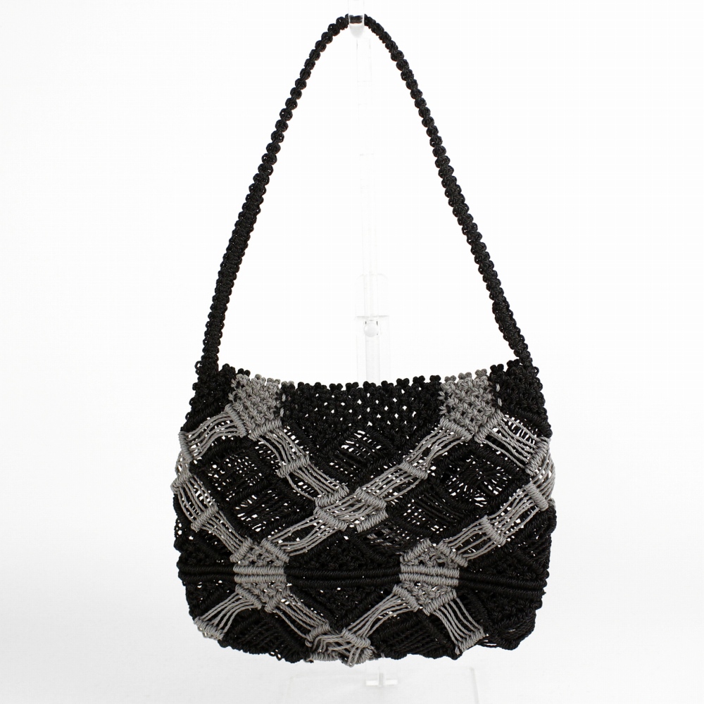 ナイロンバッグ 透かし格子柄 ワンハンドル 黒グレー 24SS一点物 @6000→4800