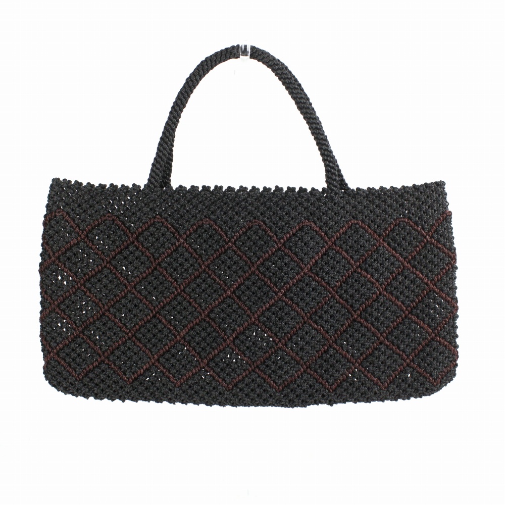 ナイロンバッグ 横長格子柄 黒茶 24SS一点物 @9800→7840