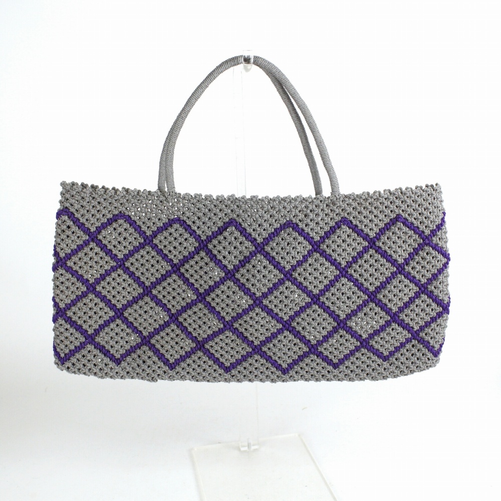 ナイロンバッグ 横長格子柄 グレー紫 24SS一点物 @9800→7840