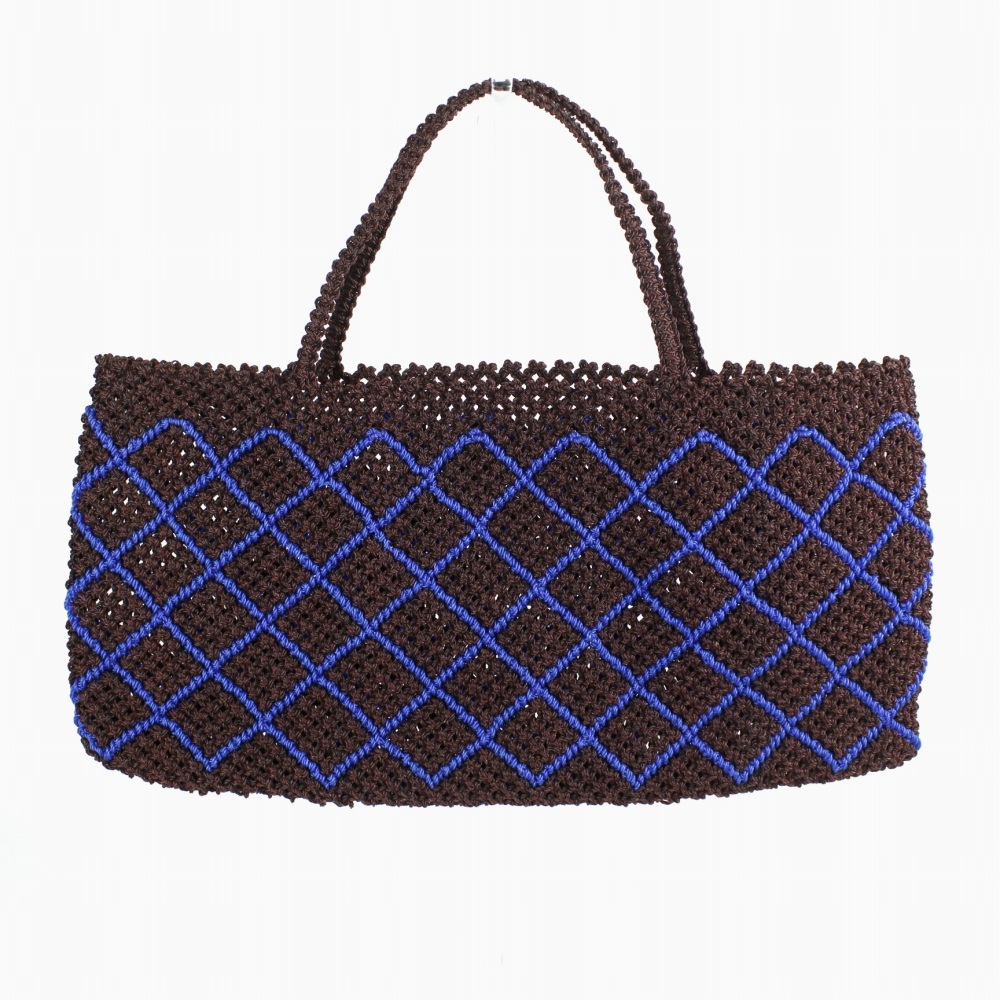 ナイロンバッグ 横長格子柄 茶青 24SS一点物 @9800→7840