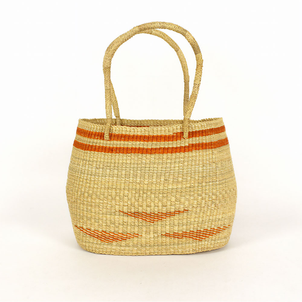 ニャリガバスケット 楕円底 ストライプ横長三角模様 オレンジ 大 24SS一点物 @18000→14400