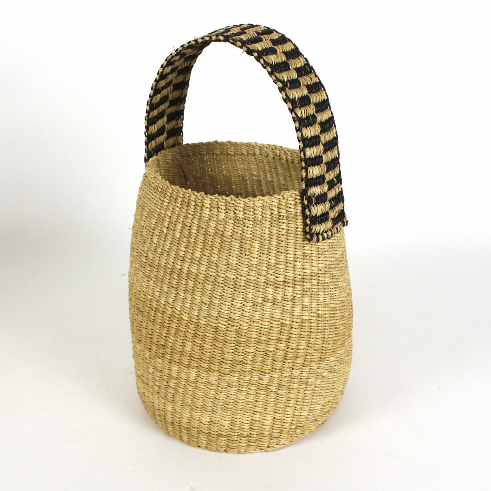 ニャリガバスケット 丸底 ワンハンドル チェック黒ナチュラル