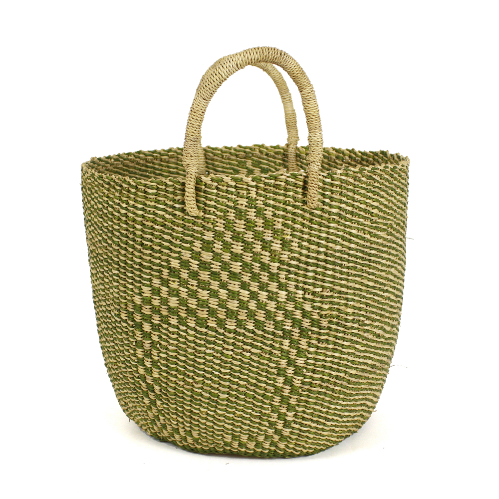 ニャリガバスケット 丸底 チェックお家柄 オリーブ 大 24SS一点物 @13000→10400