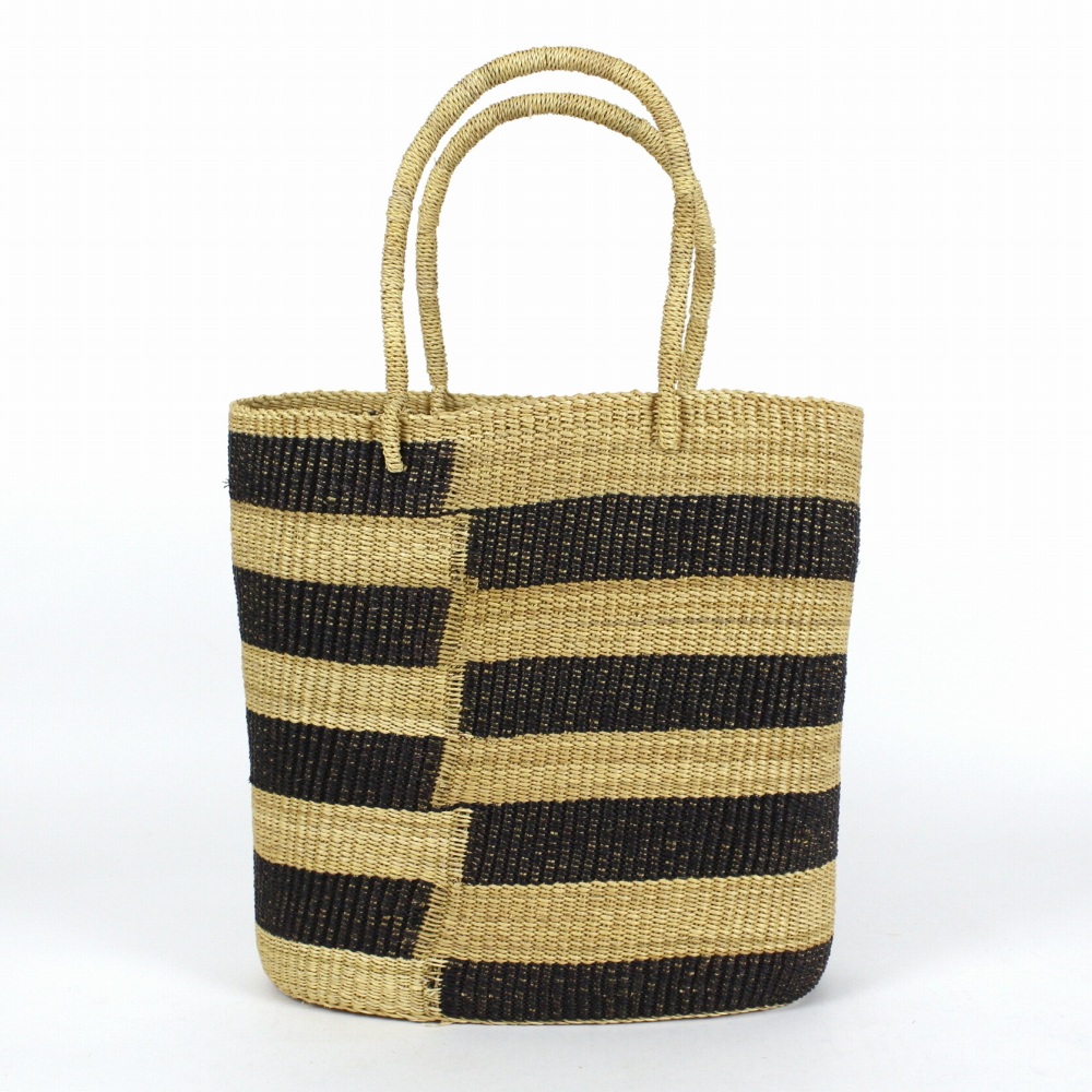 ニャリガバスケット 楕円底 段々ストライプ ナチュラル黒 24SS一点物 @22000→17600