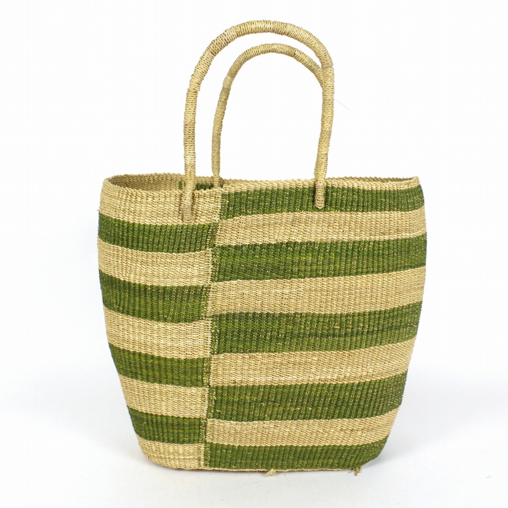 ニャリガバスケット 楕円底 段々ストライプ ナチュラルオリーブ 24SS一点物 @22000→17600