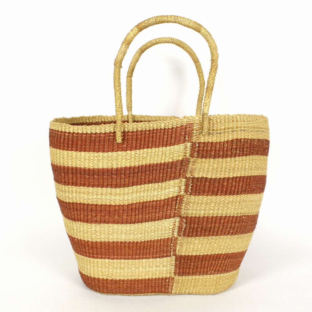 ニャリガバスケット 楕円底 段々ストライプ ナチュラルとうもろこしピンク 24SS一点物 @22000→17600