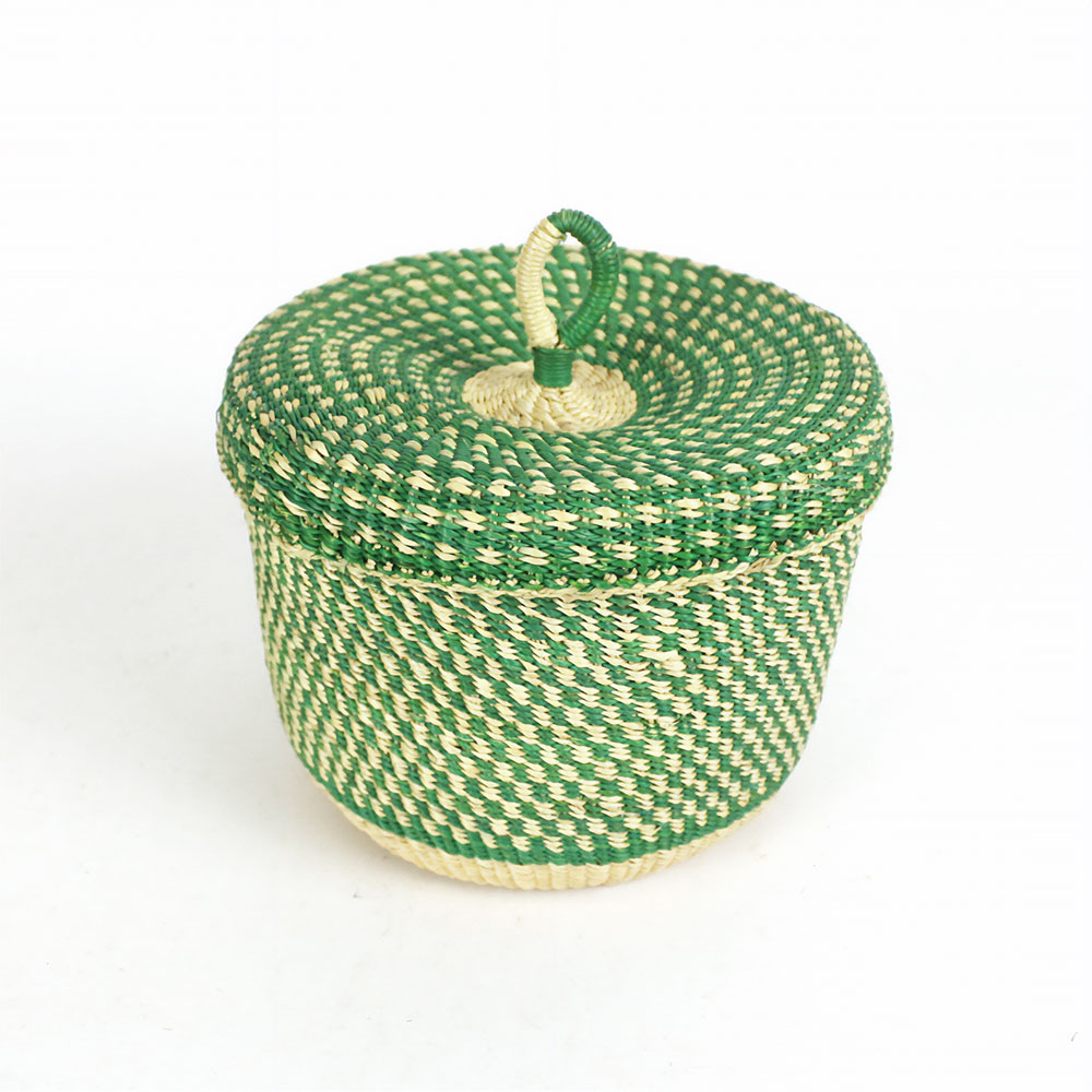 ボルガバスケット 蓋付き小物入れ ドット柄 ナチュラル緑 24SS一点物 @7500→6000