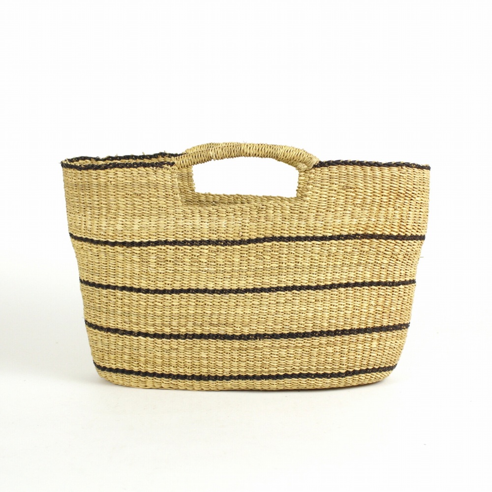 ボルガバスケット 楕円カゴ 細ボーダー ナチュラル黒