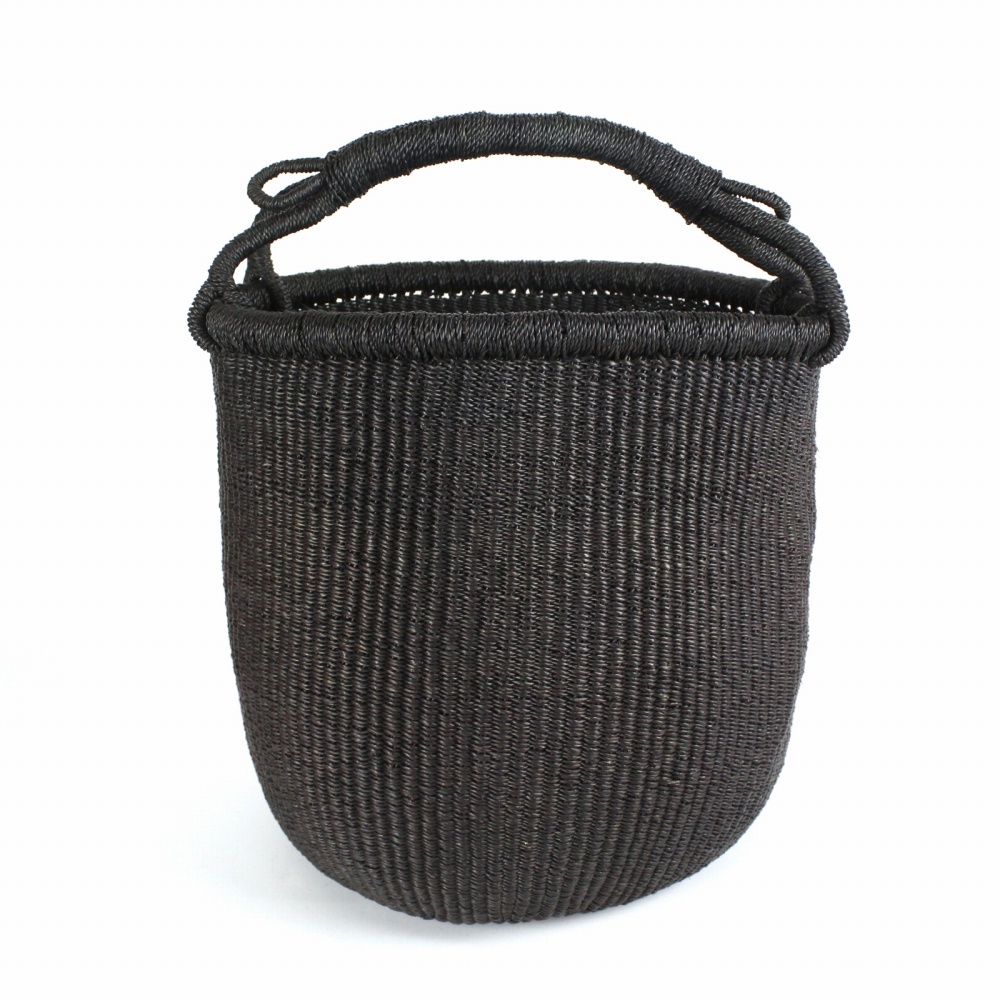 ボルガバスケット ぷっくり縦長カゴ ワンハンドル 大 黒
