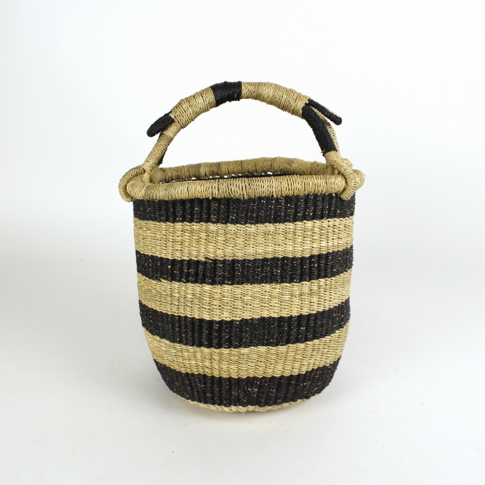 ボルガバスケット ぷっくり縦長カゴ ワンハンドル 小 ナチュラル黒