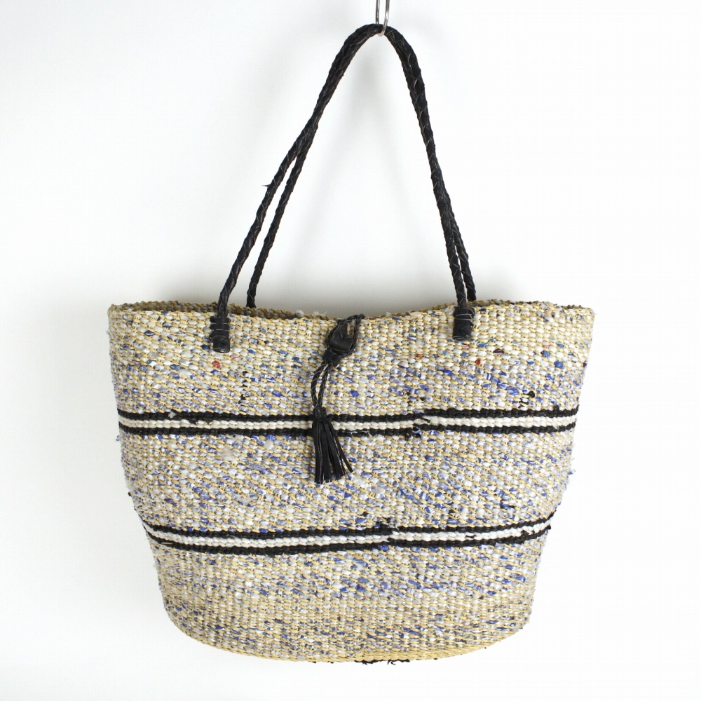 ボルガバスケット ピュワウォーター楕円カゴ 革ハンドル 大 白黒 24SS一点物 @14500→11600