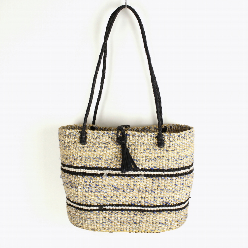 ボルガバスケット ピュワウォーター楕円カゴ 革ハンドル 小 白黒 24SS一点物 @12000→9600