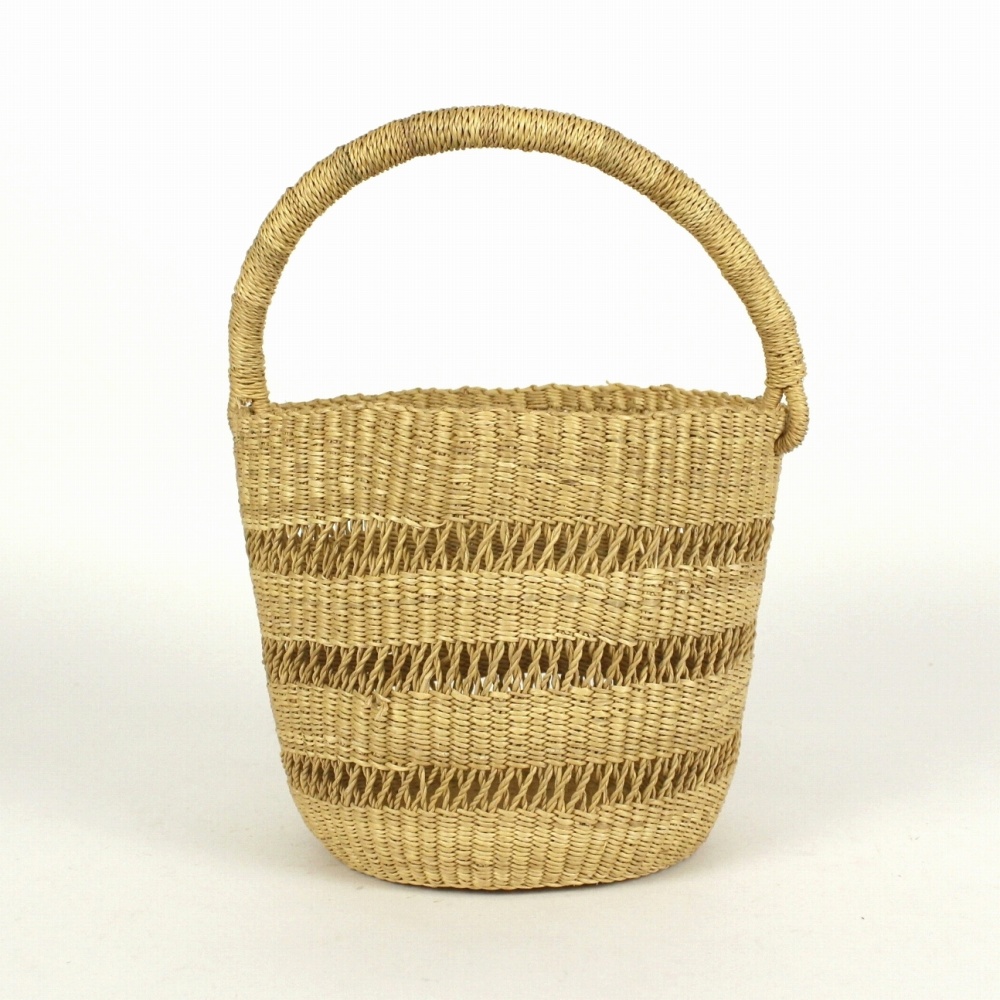 ボルガバスケット 丸底透かしカゴ ワンハンドル ナチュラル