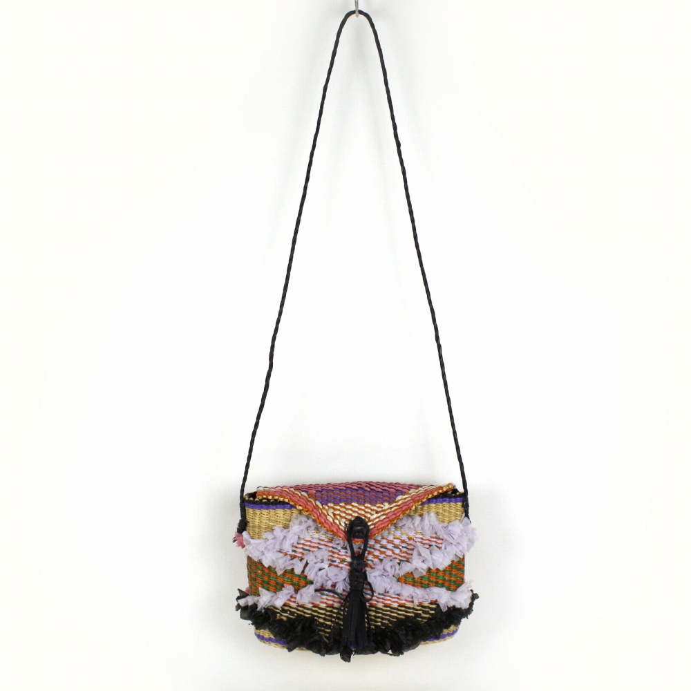 ボルガバスケット ビニールフリンジポシェット 黒革ショルダー 24SS一点物 @9800→7840