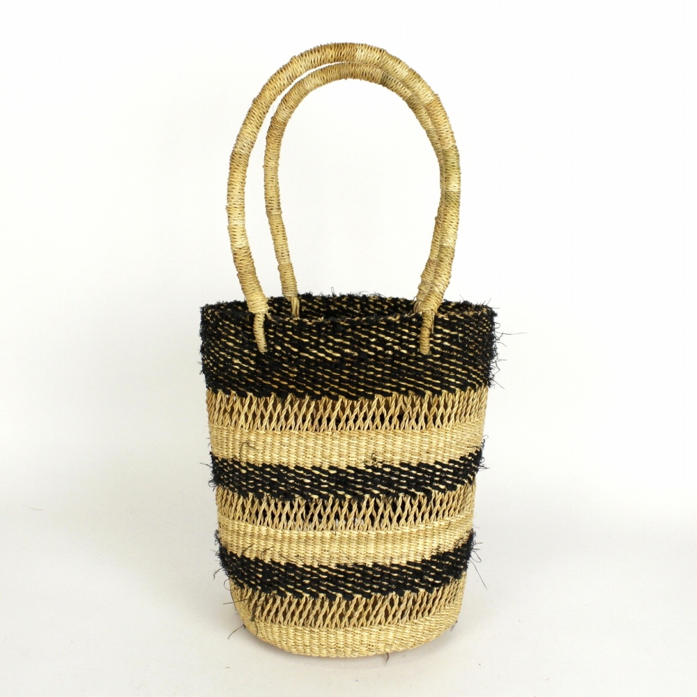 ボルガバスケット 丸底 コットン布横編み 透かし 黒 24SS一点物 @14000→11200