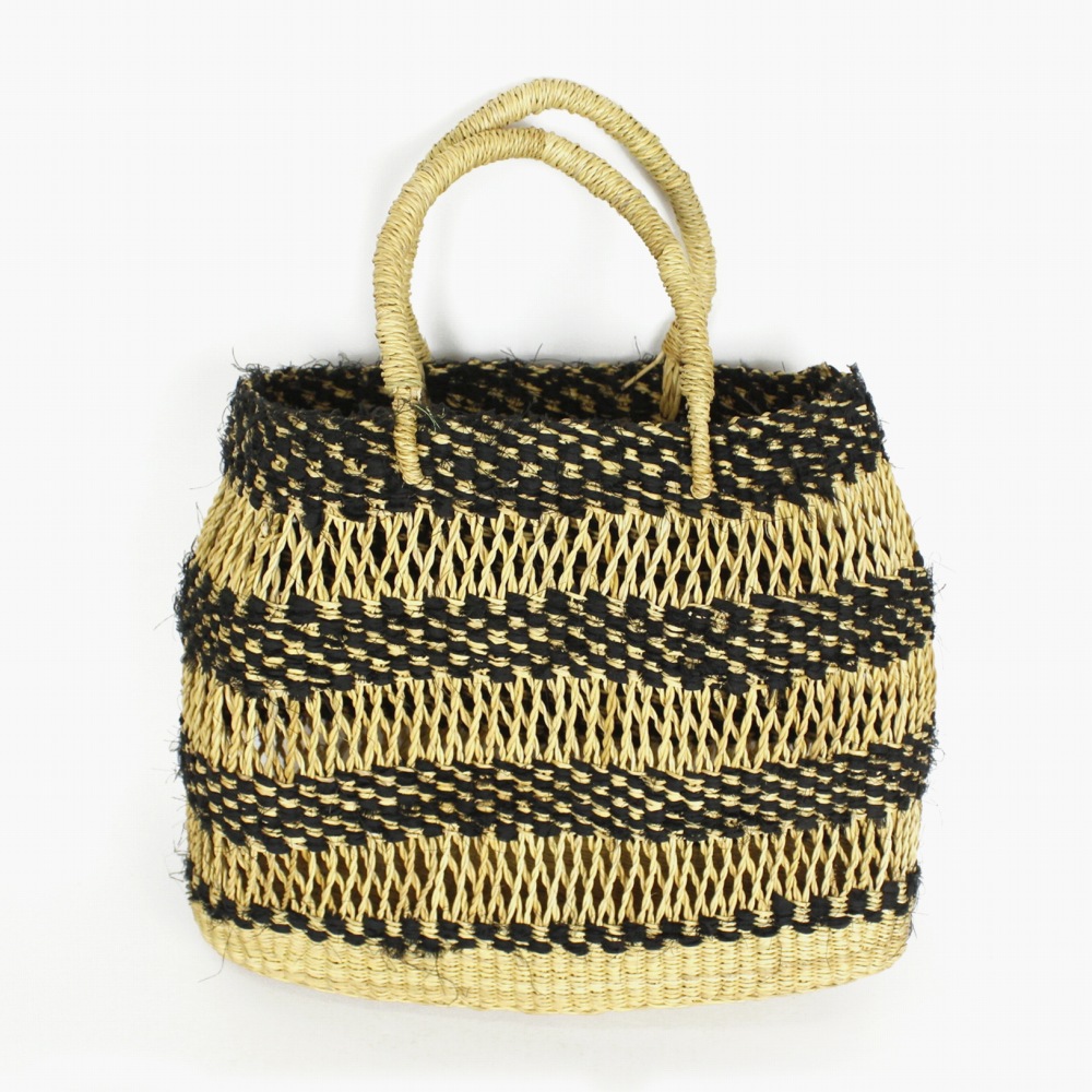 ボルガバスケット 楕円底 コットン布横編み 透かし 黒 24SS一点物 @19000→15200