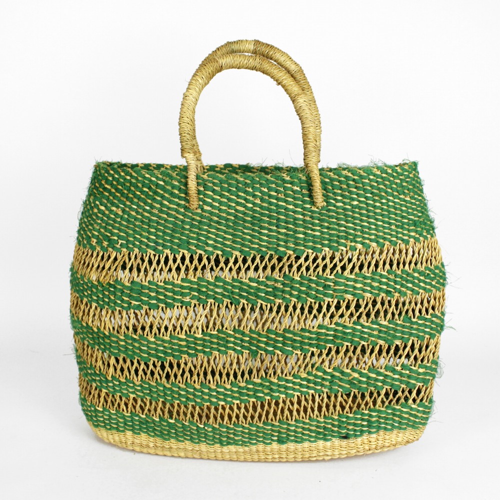 ボルガバスケット 楕円底 コットン布横編み 透かし 緑 24SS一点物 @19000→15200