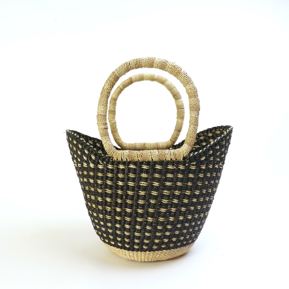 ニャリガバスケット ニケフォルム チェック柄 小 ナチュラル黒