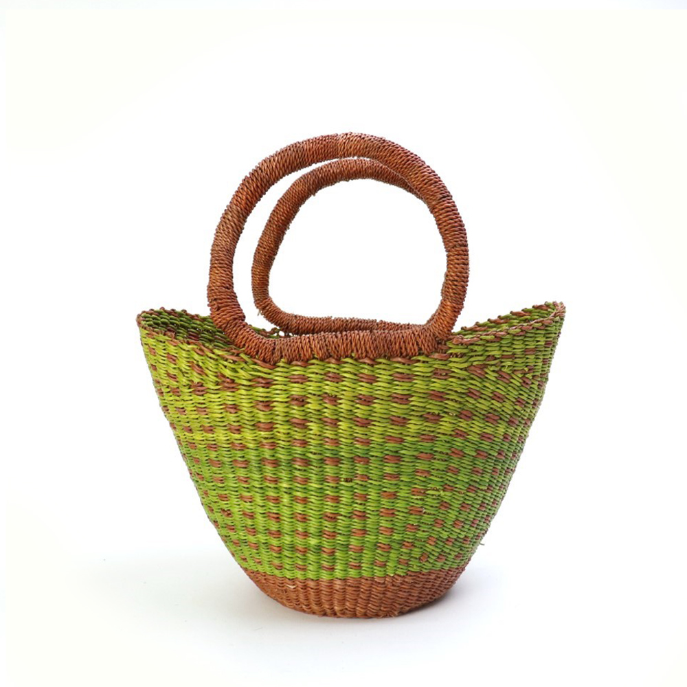 ニャリガバスケット ニケフォルム チェック柄 小 茶黄緑