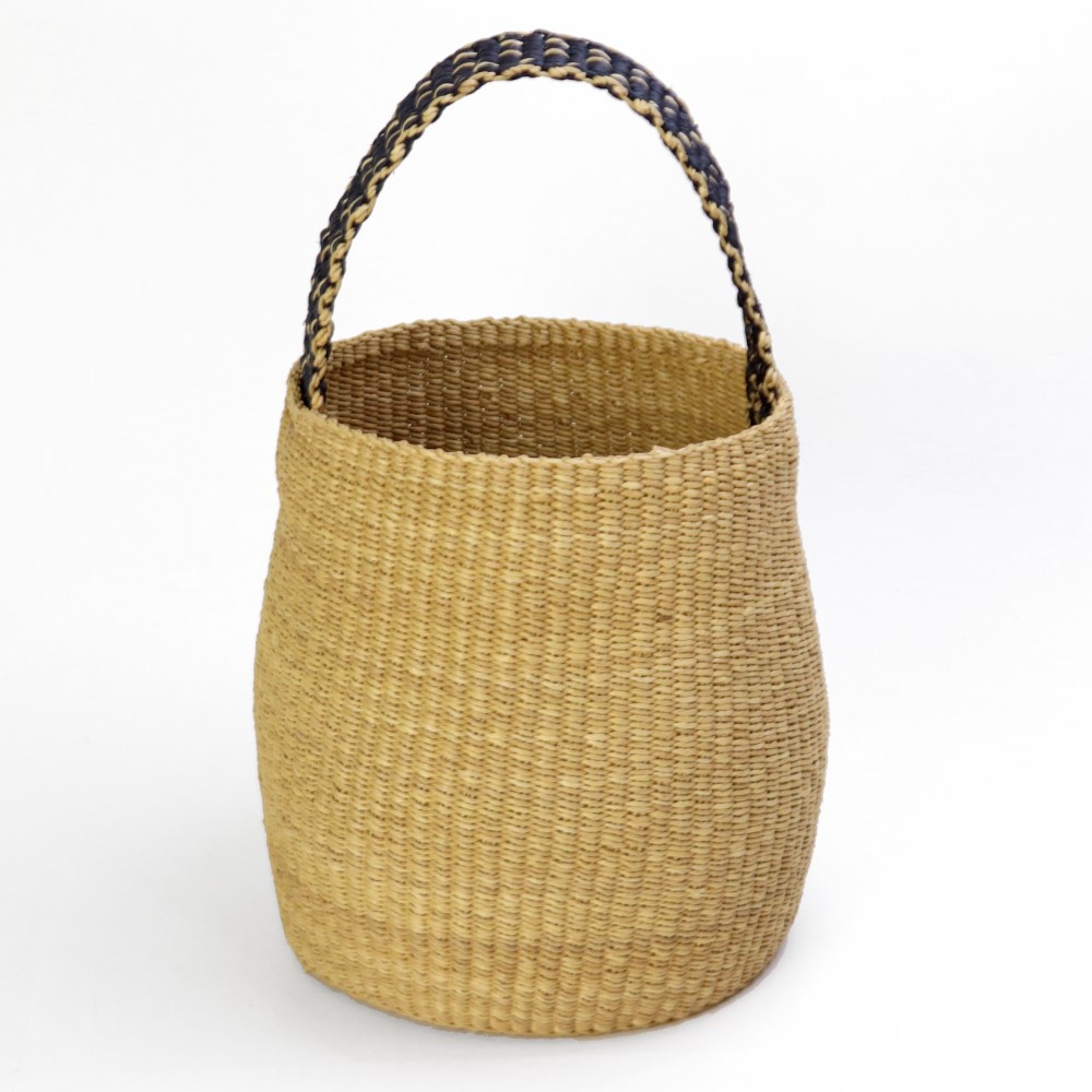 ニャリガバスケット 丸底 ワンハンドル ドット柄ハンドル 黒ナチュラル