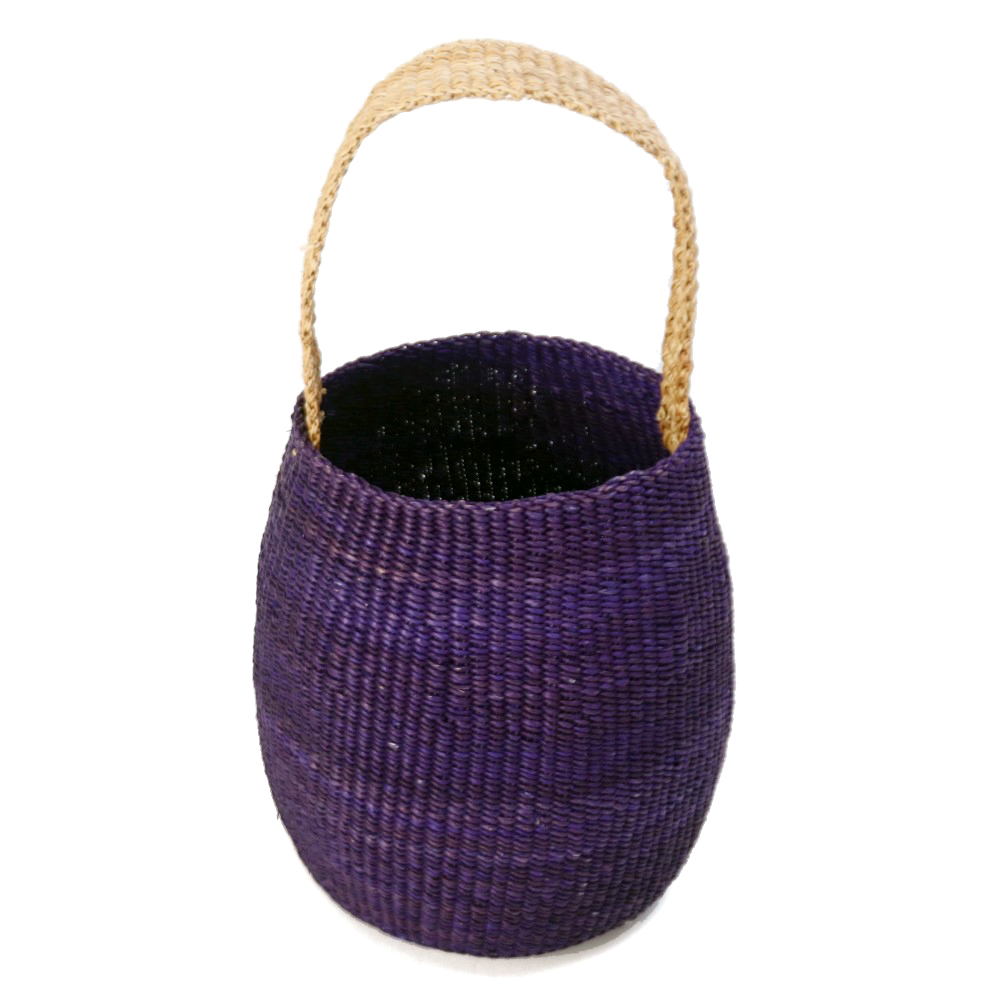ニャリガバスケット 丸底 ナチュラル 単色ハンドル 紫