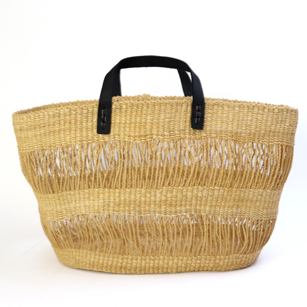 ニャリガビッグバスケット 楕円底 2本透かし 黒革ハンドル