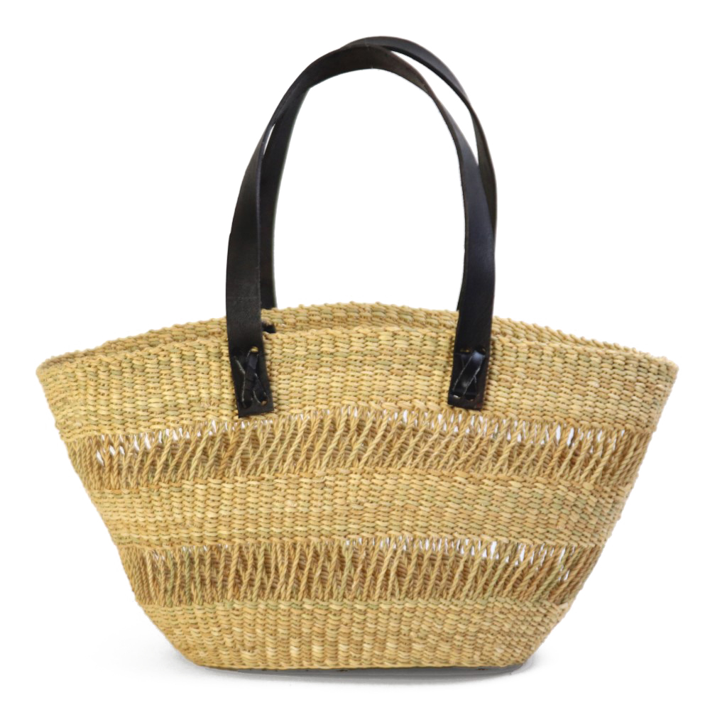 ニャリガバスケット 楕円底 2本透かし 平革ハンドル革留黒