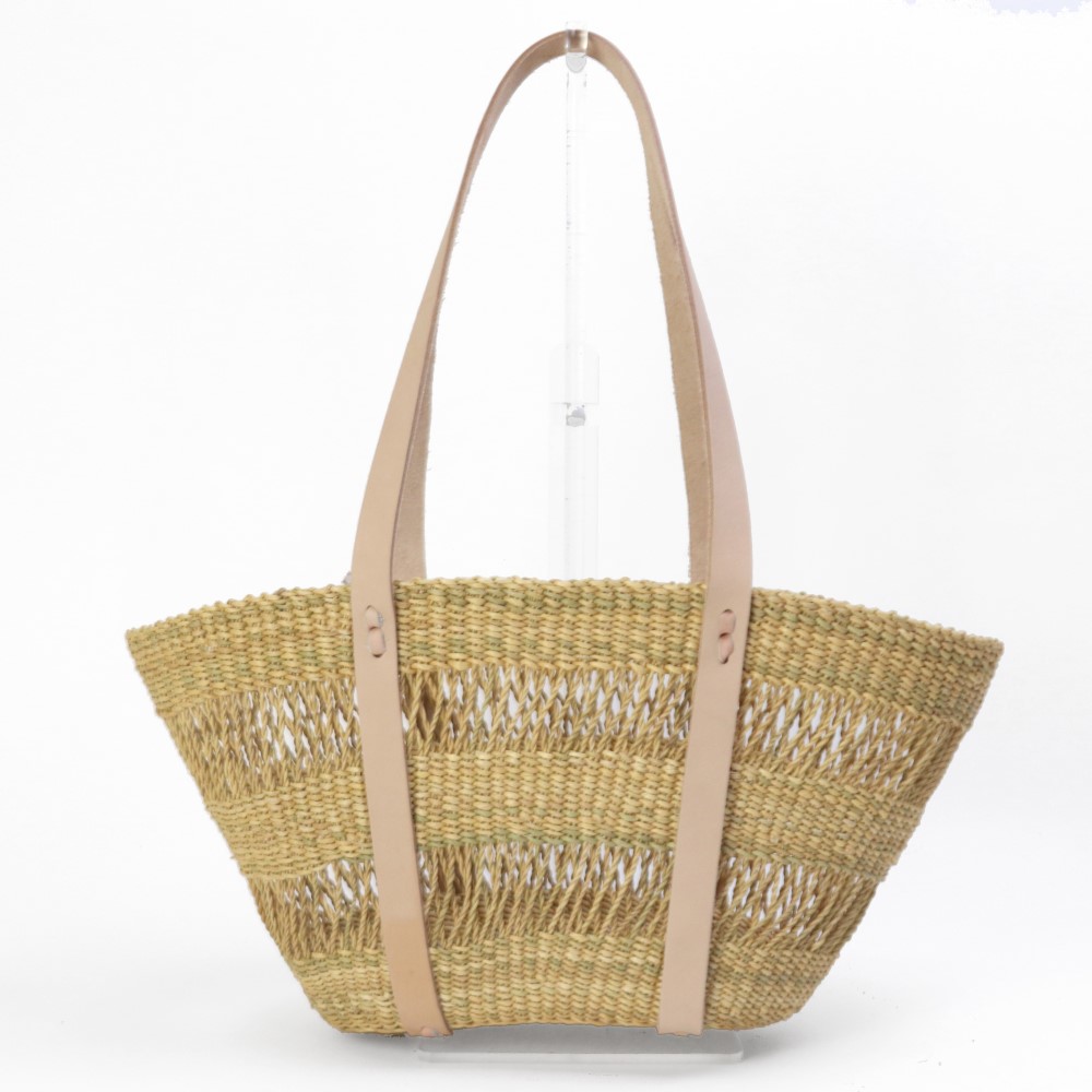 ニャリガバスケット 楕円底 2本透かし 平革ハンドル革留生成 ハンドル長