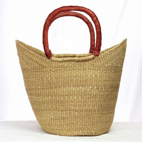 ボルガ丸底ニケフォルムバスケット L ナチュラル 赤茶革ハンドル