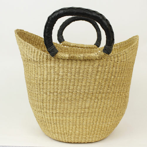 ボルガ丸底ニケフォルムバスケット L ナチュラル 黒革ハンドル