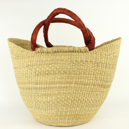 ボルガ丸底ニケフォルムバスケット M 無地 赤茶革ハンドル