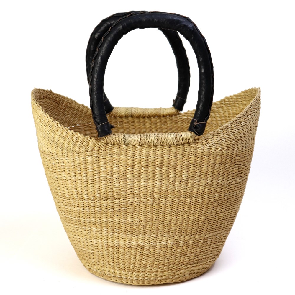 ボルガ丸底ニケフォルムバスケット M ナチュラル 黒革ハンドル