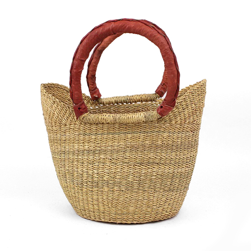 ボルガ丸底ニケフォルムバスケット S ナチュラル 赤茶革ハンドル