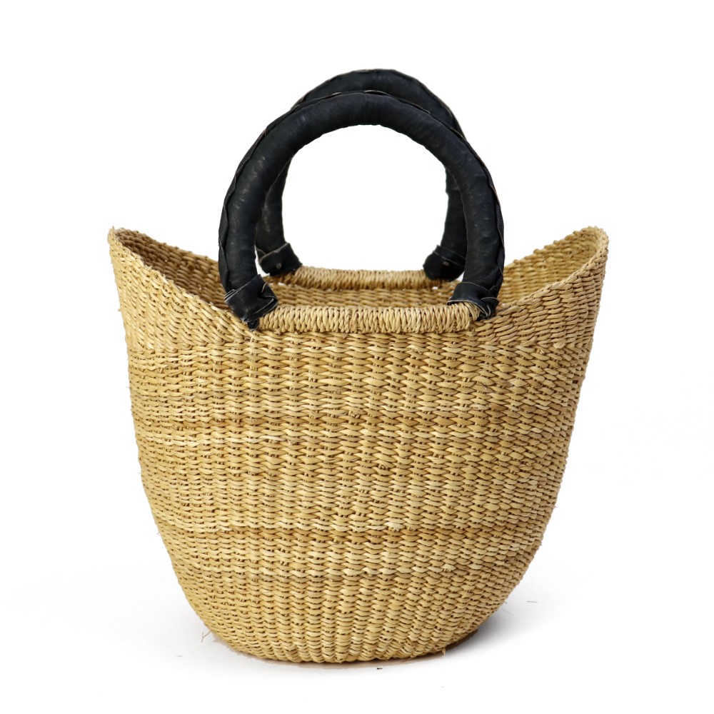 ボルガ丸底ニケフォルムバスケット S ナチュラル 黒革ハンドル