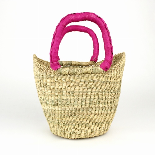 ボルガ丸底ニケフォルムバスケット S ナチュラル ピンクハンドル