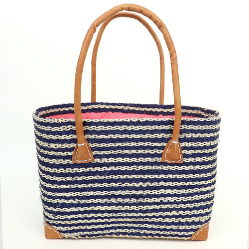 サイザルxチヒかご ボーダーNIRY M 濃紺xナチュラル