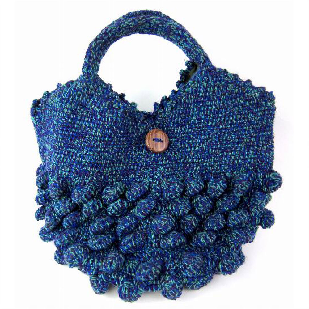アクリル毛糸編みバッグ デコBourse  キャミx芋虫  大 青系