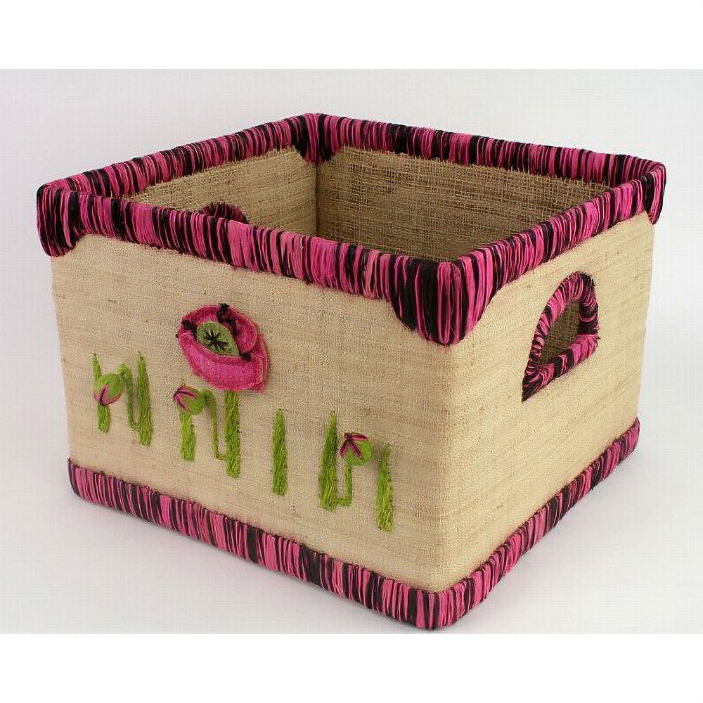 ラフィアおもちゃコンテナボックス L お花