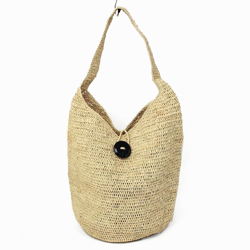 ラフィアカギ編みバッグ  牛角ボタン HANITRA ナチュラル
