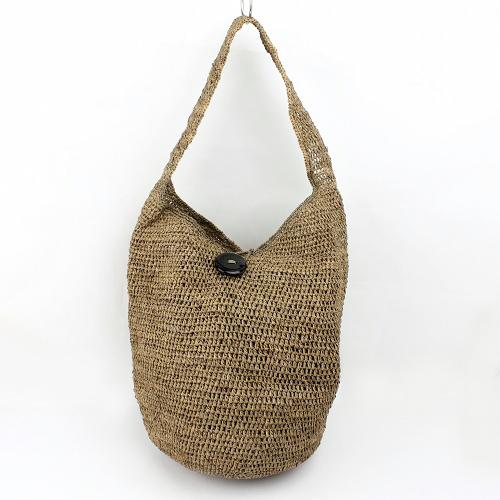 ラフィアカギ編みバッグ  牛角ボタン HANITRA ベージュ