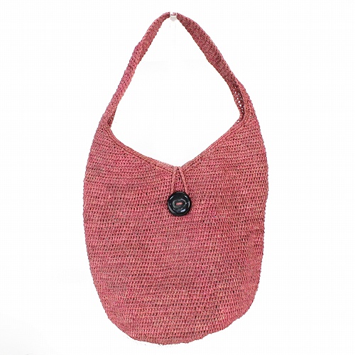 ラフィアかぎ編みバッグ BOURSE 牛角ボタン ピンクローズウッド