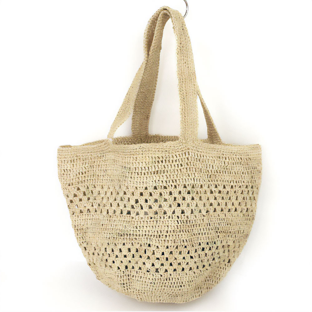 ラフィアかぎ編みトートバッグ バケツ型 チェッカーアジュレ ナチュラル