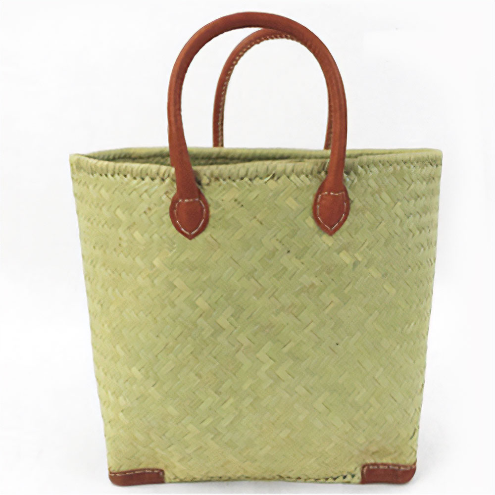 リンダかごバッグ 革ハンドル 四角 M ナチュラル